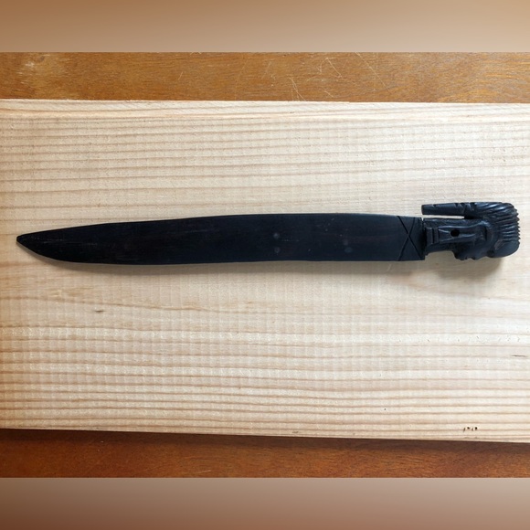 Vintage Unique Tribal Carved Dark Wooden Letter Opener - Picture 6 of 6